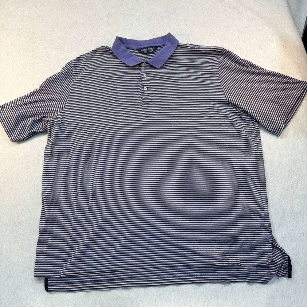 Ralph Lauren Polo Golf Polo Shirt Men's Size XXL Purple Stripe 100% Pima Cotton‎